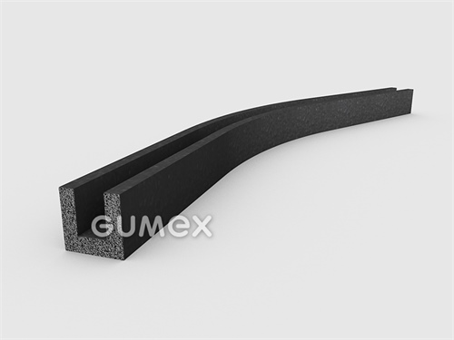 "U" mikroporöses Gummiprofil, 12x12/6mm, 2-Ströme, 500kg/m3, EPDM, -30°C/+80°C, schwarz, 